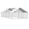 Metal Chicken Coop, 9.8x26.2x6.5 ft Large Walk-in Chicken Runs with Cover, Spire Roof Hen House Enclosure with Security Lock