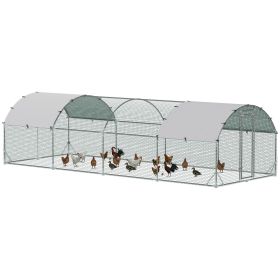 Large Chicken Coop Cage Silver Walk-in Enclosure Outdoor Poultry Hen Run with Cover