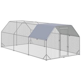 18.7'x9.2'x6.4' Large Chicken Coop for 15-18 Chickens, Walk-In Silver Chicken Run Pen Hen House with Roof Backyard Poultry