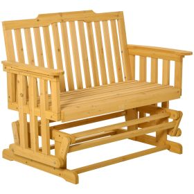 2-Person Patio Swing Glider Bench with Quick Drying Design and Widen Armrest, Wood Rocking Chair Loveseat for Backyard Garden Porch, Natural