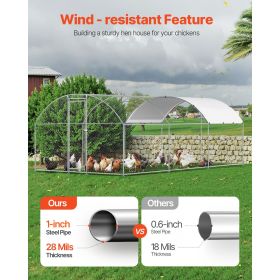 Metal Chicken Coop, 9.8x19.3x6.5 ft Large Walk-in Chicken Runs with Cover, Doom Roof Hen House Enclosure with Security Lock