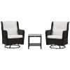 Porch Bistro Set Cream White Patio Furniture 360°Rotation Rocking Function 28.25x30.75x36.25