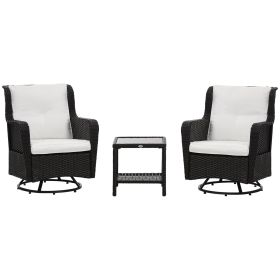 Porch Bistro Set Cream White Patio Furniture 360°Rotation Rocking Function 28.25x30.75x36.25