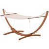 10' Wood Hammock with Stand, Breathable Cotton Surface, Boho Style for Single Person, for Patio Backyard Balcony Porch, White