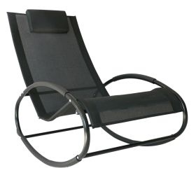 Patio Rocking Chair, Outdoor Chaise Lounger with Headrest Pillow and Breathable Fabric for Backyard, Living Room, Deck and Poolside, Black