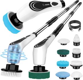 Electric Spin Scrubber, Cordless Power Scrubber with 8 Replaceable Brush Heads, 2-Speed Adjustable Handle