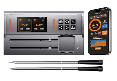 Dual Probes Meat Thermometer, Smart Digital Magnetic Standalone Base, Bluetooth Wireless Meat Thermometer Remote Tracking and Real-Time Readings