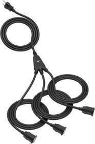 Outdoor Extension Cord with 1 to 3 Splitter Outlets, 25FT Waterproof Cord with Safety Cover, 3 Electrical Outlets for Christmas Decorations, 16 AWG