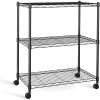 3-Shelf Wire Storage Shelves with Wheels,Adjustable Storage Units,Steel Organizer Wire Rack,Black