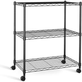 3-Shelf Wire Storage Shelves with Wheels,Adjustable Storage Units,Steel Organizer Wire Rack,Black