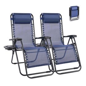 Set of 2 Zero Cravity Lounge Chairs,Outdoor Patio Folding Recliners for Pool Beach with Pillow and Cup Holder