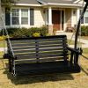 2 Person Wooden Porch Swing with Chains Outdoor Patio Swing Chair for Garden Poolside Backyard Black 440 Lbs Capacity