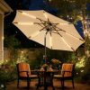 9FT Patio Umbrella Solar Lighted Outdoor Umbrella with LED Strips, Convenient Crank Lift System, for Beach, Gargen, Yard, Home, Pool, Beige