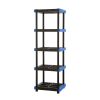 5-Shelf Plastic Storage Shelf, 24" W x 20" D x 72" H, Holds up to 500 lb Total Capacity, Black and Blue
