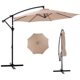 Outdoor Patio Umbrella, 10ft Offset Hanging Patio Umbrella with Aluminum Stand, 8 Ribs, UV Protection for Pool Garden Backyard Market, Khaki