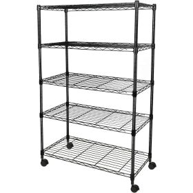 5-Tier Wire Storage Shelves, 30" D x 14" W x 63" H,1250 lb Load Capacity, Blac