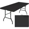 6 Foot Folding Table,Black Plastic Folding Table,Built-in Handle,Indoor Outdoor Table for Picnic Party Dining Camping,Black
