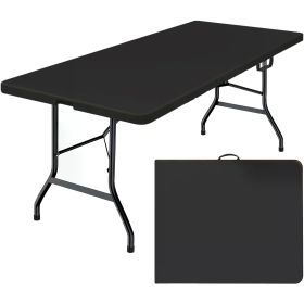 6 Foot Folding Table,Black Plastic Folding Table,Built-in Handle,Indoor Outdoor Table for Picnic Party Dining Camping,Black