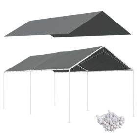 10' x 20' Carport Replacement Top Canopy Cover, UV Resistant and Water Resistant Car Port Portable Garage Tent Cover with Ball Bungee Cords, Dark Gray
