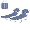 2 Tanning Chairs with Face Hole, 5-Level Adjustable Outdoor Chaise Lounge Chair with Pillow for Beach, Pool, Gray