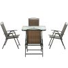 5 Pieces Patio Table and Chairs, Foldable Wicker Outdoor Dining Table Set with Umbrella Hole, Dark Brown