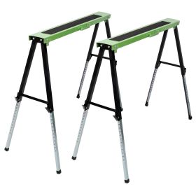 Saw Horses 2 Pack Folding Heavy Duty, 660LBS Capacity Adjustable Workbench with 12 Height Settings - Portable Steel Work Horse for Woodworking