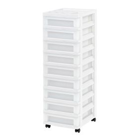 9-Drawer Narrow Plastic Storage Drawer Cart with Organizer Top, White
