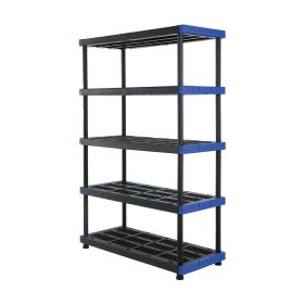 5-Shelf Plastic Storage Shelf, 48" W x 20" D x 72" H, Holds up to 1000 lb Total Capacity, Black and Blue