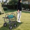 Garden Hose Reel Cart 300 Feet Large Capacity with 4 Wheels and Storage Basket