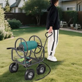 Garden Hose Reel Cart 300 Feet Large Capacity with 4 Wheels and Storage Basket