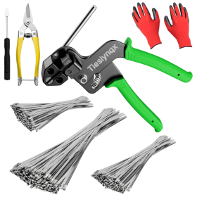 Heavy Duty 304 Stainless Steel Cable Tie Gun Kit-150PCS Metal Zip Ties (3 Sizes), Tensioning/Cutting Tool for Fencing, Chicken Coop, Cable Bundli