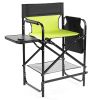 26" Tall Directors Chair with Footrest, 4Portable Bar Height Folding Camping Chair with Built-in Cup Holder, Side Table, Storage Pocket, Neon Green