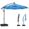 10 ft Cantilever Patio Umbrella with Light, Weight, Offset Hanging Outdoor Umbrella with Protective Cover, Lake Blue