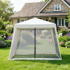 Beige 10'x10' Outdoor Party Tent Canopy with Mesh Sidewalls Patio Gazebo Sun Shade Screen Shelter for Backyard Camping Travel