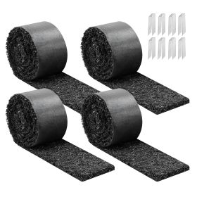 Rubber Mulch Mat Roll, 4 Rolls 120 x 4.5 in, Recycled Rubber Permanent Mulch Edging Border, Natural-Looking Flower Barrier with Stakes