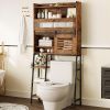 Over The Toilet Storage with Cabinet, Sliding Barn Door, Side Storage Open Rack, Mass-Storage Over Toilet Bathroom Organizer for Bathroom, Restroom