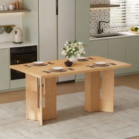 TREXM Farmhouse Wood Dining Table, 60" Rectangular Dining Table with Cutout Table Legs for Dining Room, Kitchen and Living Room (Natural Wood Wash)