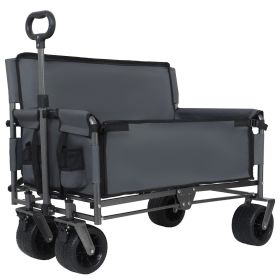 3-in-1 Convertible Folding Wagon Cart with Bench Seat & Storage - 500lbs Heavy-Duty Utility Wagon, 180L Capacity All-Terrain Wheels for Camping, Beach