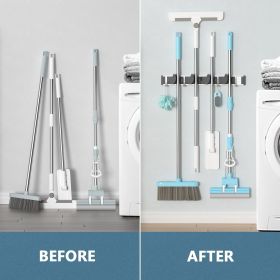 Mop Broom Holder Wall Mount Metal Pantry Organization and Storage Garden Kitchen Tool Organizer Wall Hanger for Home Goods (4 Positions with 4 Hooks