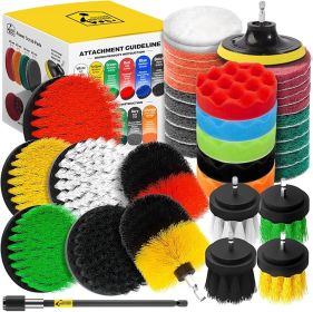 Holikme 40 Piece Drill Brush Attachment Set Scrub Pads Scouring Pads Power Scrubber Brush with Extend Long Attachment All Purpose Clean for Car Detail
