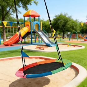 Flying Saucer Swing, 33"-63" Adjustable Height Tree Swing with 4 Detachable Flags, Playground Swing