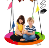 Flying Saucer Swing, 33"-63" Adjustable Height Tree Swing with 4 Detachable Flags, Playground Swing