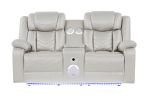 Challenger Modern Contemporary LED Power Recliner Loveseat with console, storage, stainless cup holder, Bluetooth speaker in Beige