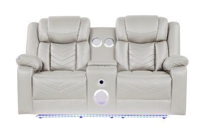 Challenger Modern Contemporary LED Power Recliner Loveseat with console, storage, stainless cup holder, Bluetooth speaker in Beige