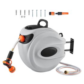 Retractable Hose Reel, 130 ft x 1/2 inch, 180° Swivel Bracket Wall-Mounted, Garden Water Hose Reel with 9-Pattern Nozzle, Automatic Rewind