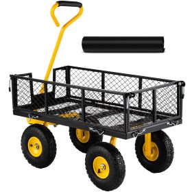 Steel Garden Cart, Heavy Duty 500 lbs Capacity, with Removable Mesh Sides to Convert into Flatbed