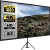 Tripod Projector Screen with Stand 110inch 16:9 4K HD Projection Screen Stand Wrinkle-Free Height Adjustable Portable Screen for Projector Indoor & Ou