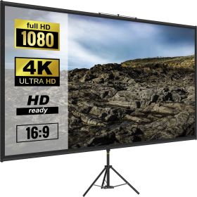Tripod Projector Screen with Stand 110inch 16:9 4K HD Projection Screen Stand Wrinkle-Free Height Adjustable Portable Screen for Projector Indoor & Ou