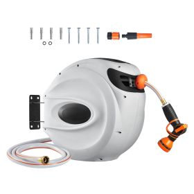Retractable Hose Reel, 115 ft x 1/2 inch, 180° Swivel Bracket Wall-Mounted, Garden Water Hose Reel with 9-Pattern Nozzle, Automatic Rewind