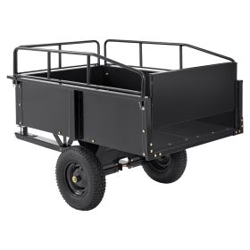 Heavy Duty ATV Trailer Steel Dump Cart, 750-Pound 15 Cubic Feet, Garden Utility Trailer with Removable Sides for Riding Lawn Mower Tractor